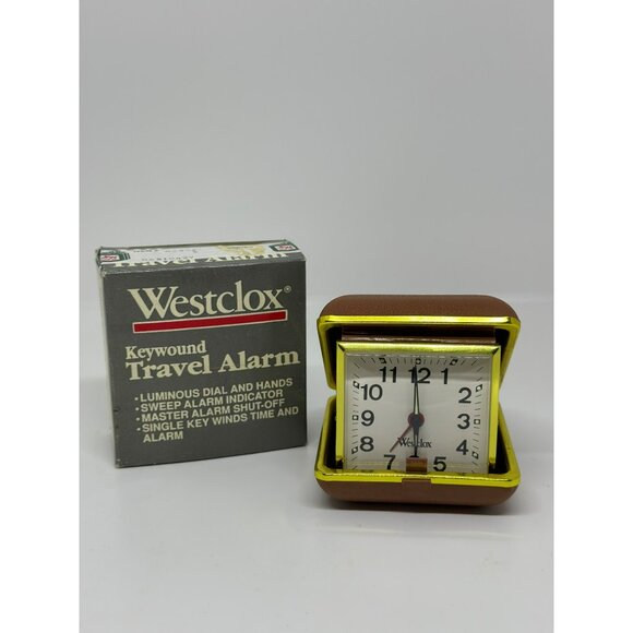 VTG Westclox Keywound Travel Alarm Clock Gold Brown UNTESTED For Parts - Picture 1 of 10